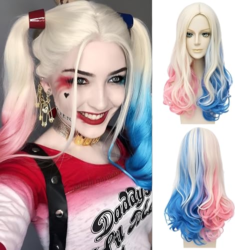 Harley Quinn - Perruque longue pour femme - Costume de mécha