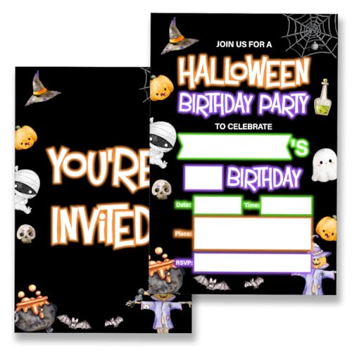 VIYZZX Lot de 20 invitations danniversaire dHalloween fluo a