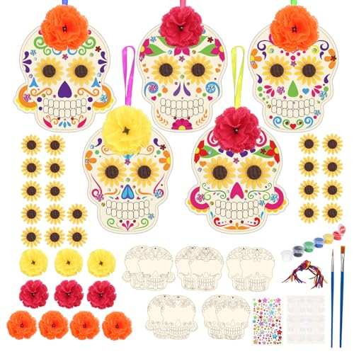 LAMEK 10pcs Crânes en Bois pour Halloween Kit Bricolage Tête