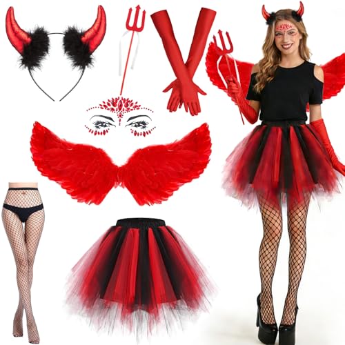 DAZZTIME Deguisement Diable Femme,7 Pièces Costume Dange pou