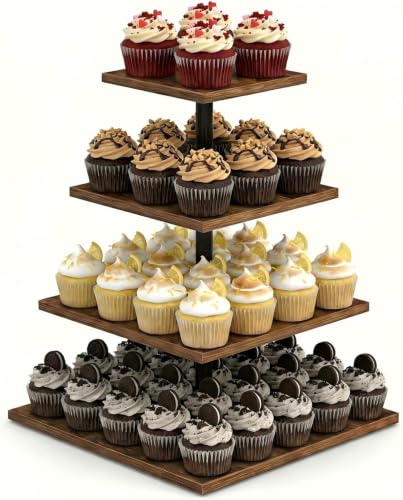KAHEIGN 4 Niveaux Présentoir à Cupcakes en Bois, 30CM 360° R