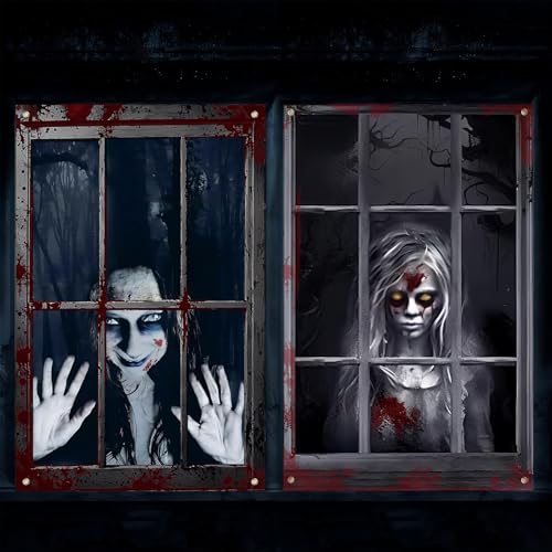 2 Pièces Decoration Halloween Fenêtre, Effrayante Stickers F