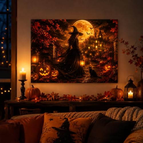 Décoration murale illuminée pour Halloween, sorcière et mais