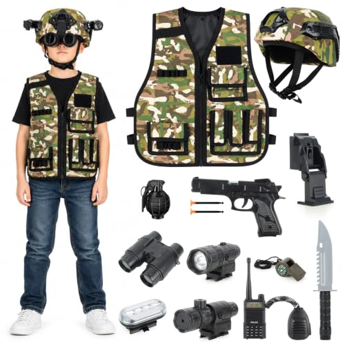 Déguisement Militaire Enfant, 13 Pièces Gilet Tactique SWAT 