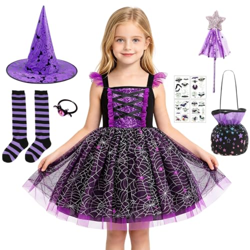 Déguisement Fille Halloween, Costume Sorcière Fille avec Rob