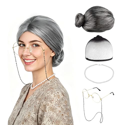 Feithmonic 5 pièces Perruque Grand Mere Chignon, Perruque de