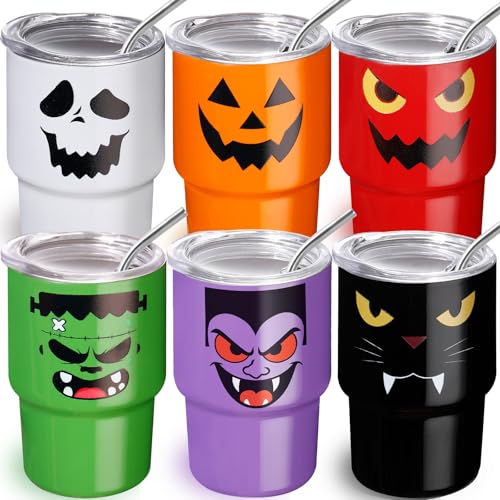 Lot de 6 mini verres à shot dHalloween de 88 ml avec paille