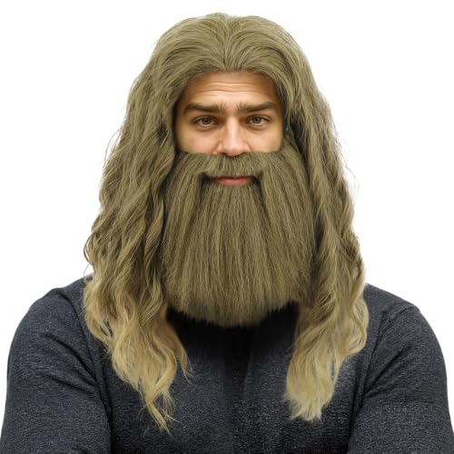 VGbeaty Perruque Longue Or Brune Bouclée avec Moustache Barb