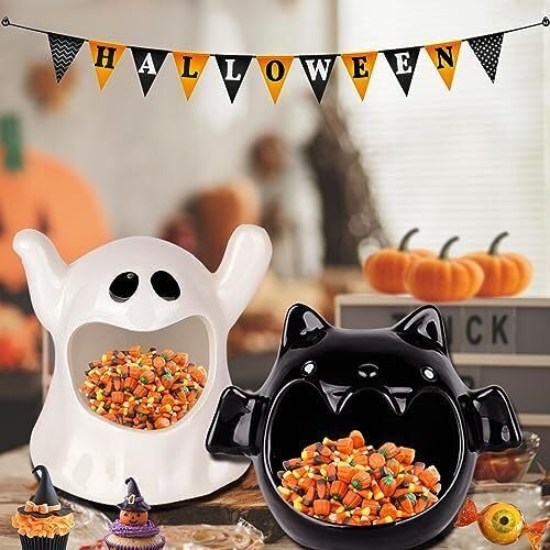 Lot de 2 bols à bonbons dHalloween en céramique pour décorat