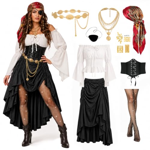 RYJJEEST Déguisement Pirate Femme 9 Pièces, Costume Pirate M