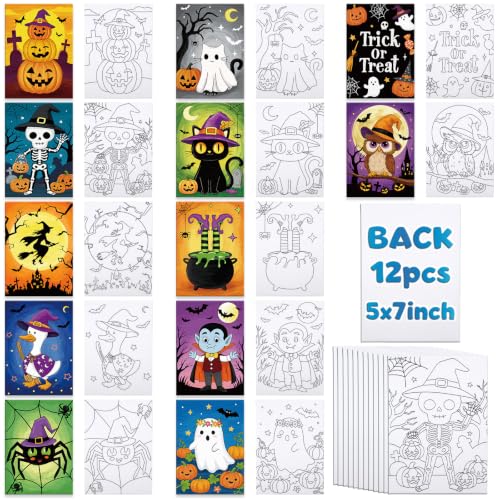 Louise Maelys Lot de 12 toiles pré-dessinées dHalloween à pe
