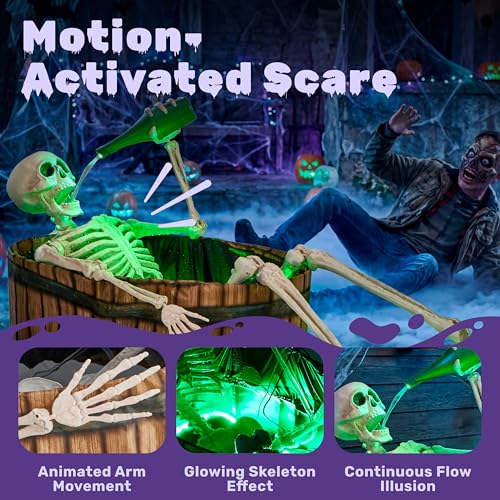 JOYIN Squelette dHalloween animatronique de 1,5 m avec effet