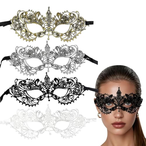 4 Pièces Masques Vénitiens en Dentelle, Loup Demi-Forme Sexy