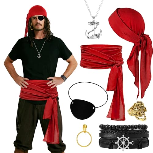 Crittygo 7 Pièces Ensemble dAccessoires Costume de Pirate, D