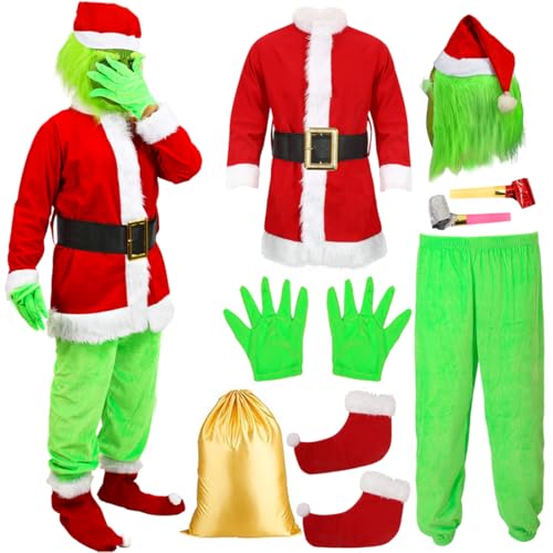 SINSEN Grinch Costume de Noël pour adulte - Tenue de Père No