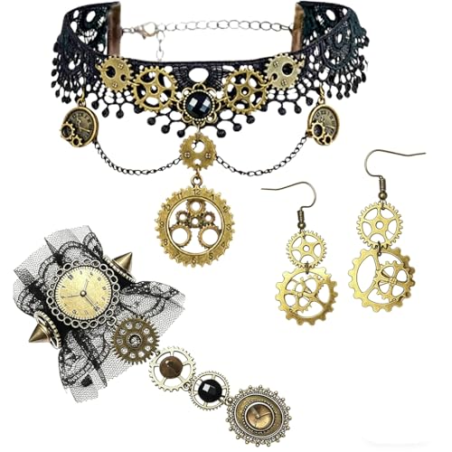 Ensemble Bijoux Steampunk Femme Collier Gothique Dentelle No