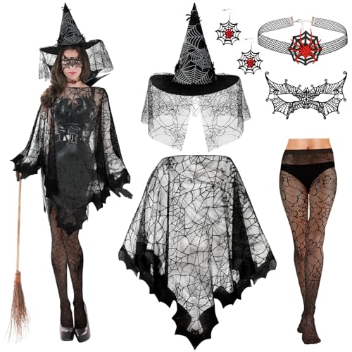Beipegin Déguisement Araignée Femme - Poncho, Chapeau, Sorci