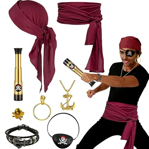 8 Pièces Accessoire Deguisement Pirate Homme et Femme, Ensem