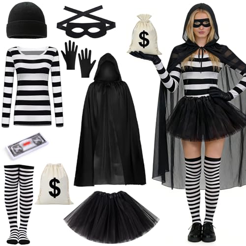 GOUYENG Femme Prisonnier Costume,9 Pièces Costume de Voleur