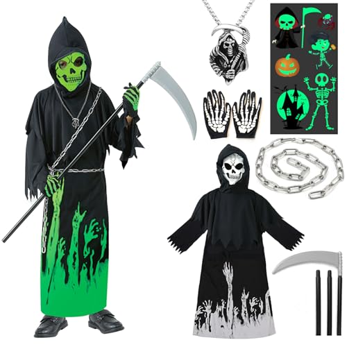 YADODO Déguisement Faucheuse Enfant 7-9 ans Halloween Costum