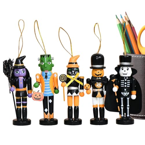 Generico Lot de 5 décorations en bois en forme dHalloween po