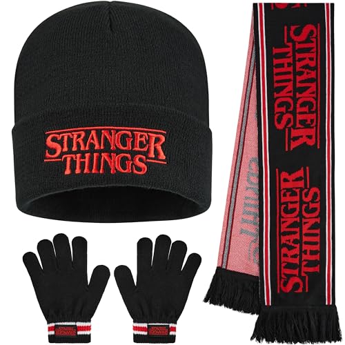 Stranger Things Bonnet Garçon et Ado 3 Pièces avec Gants et