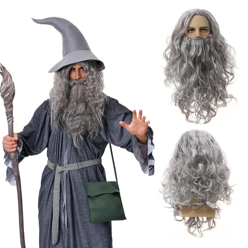 Perruque Barbe Sorcier Gris Cosplay