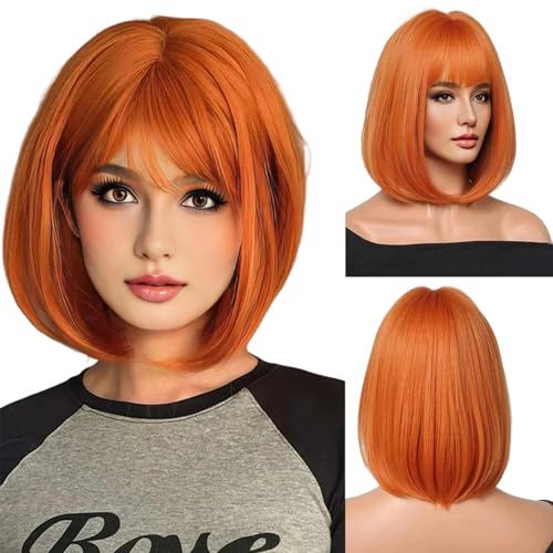 Perruque Bob Orange Frange Synthétique
