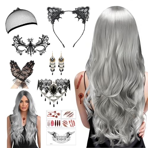 Perruque Halloween Femme Grise 70cm