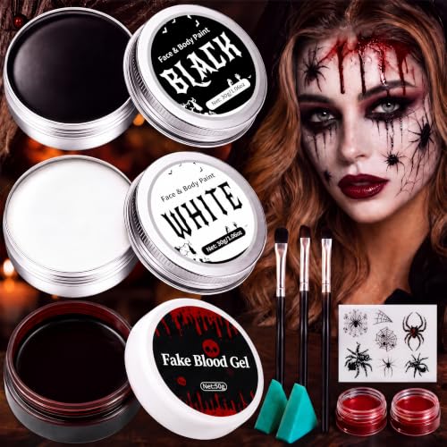 140g Maquillage Halloween, Peinture Visage Blanc Noir Rouge