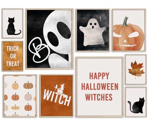 Affiches murales dHalloween rétro bohèmes, citrouille, fantô