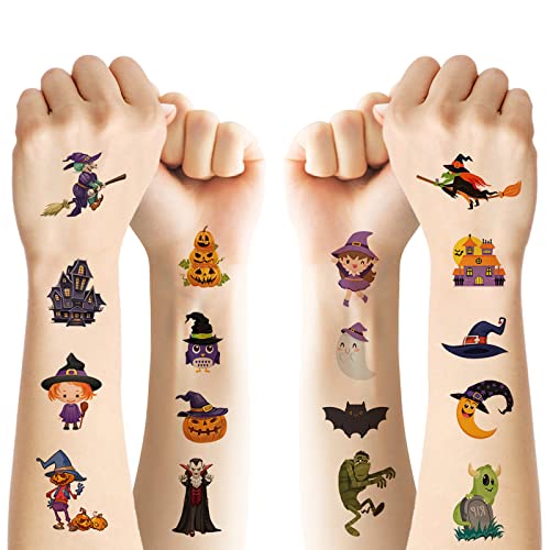 ACWOO Halloween Tatouages Éphémères Enfant, 10 Feuilles Étan