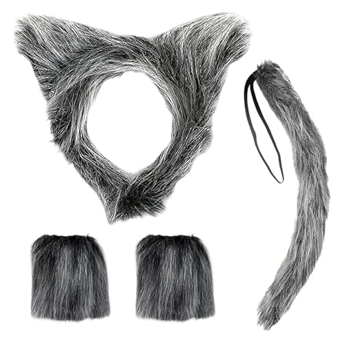 RJQZN 4 Pièces Accessoires de Costume Loup Garou Gris, Ensem