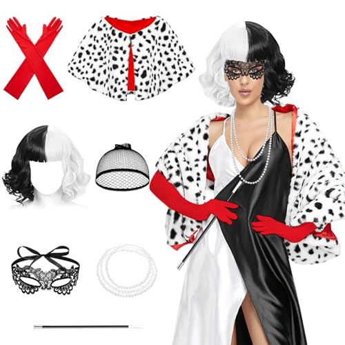 Lets Joy Cruella Costume, Cruella Deguisement Femme avec Per