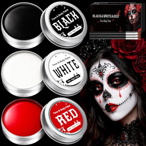 Maquillage Halloween pour Visage Noir Blanc Rouge 90g, Makeu