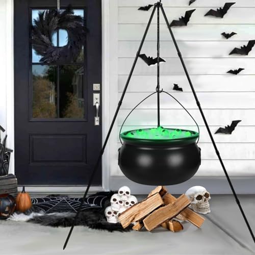 DIYDEC Chaudron de sorcière en plastique noir avec guirlande