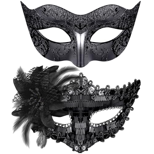 SIQUK Masques vénitiens en plastique à paillettes et à stras