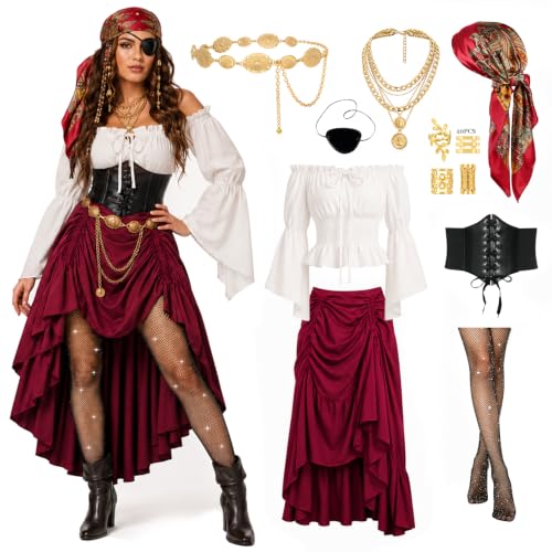 RYJJEEST Déguisement Pirate Femme 9 Pièces, Costume Pirate M