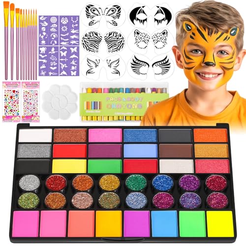 Dynozim Kit de peinture faciale pour enfants avec pochoirs, 