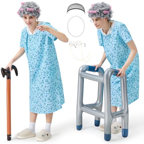 LumenVela Déguisement Vieille Dame, 8 Pièces Kit de Deguisem