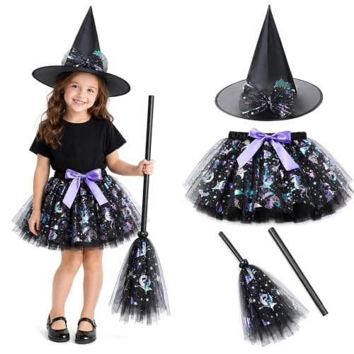 Costume Sorcière Enfant 3 Pièces avec Chapeau, Jupe Tutu et 