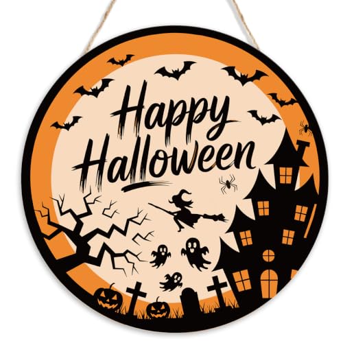 PQVRTMO Panneau de porte en bois à suspendre Happy Halloween