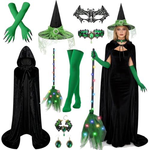9 Pièces Deguisement Sorciere Femme, Halloween Sorciere Chap