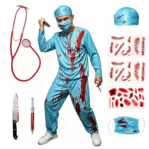 Aicerous Déguisement de médecin zombie Halloween pour adulte