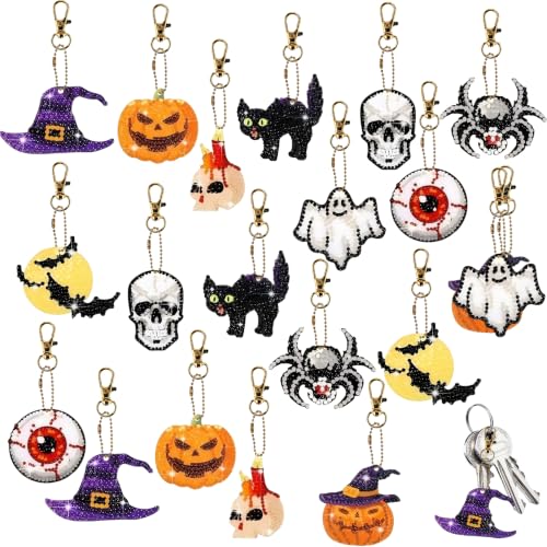 Lot de 20 porte-clés avec peinture diamant 5D pour Halloween