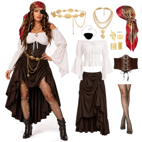 RYJJEEST Déguisement Pirate Femme 9 Pièces, Costume Pirate M