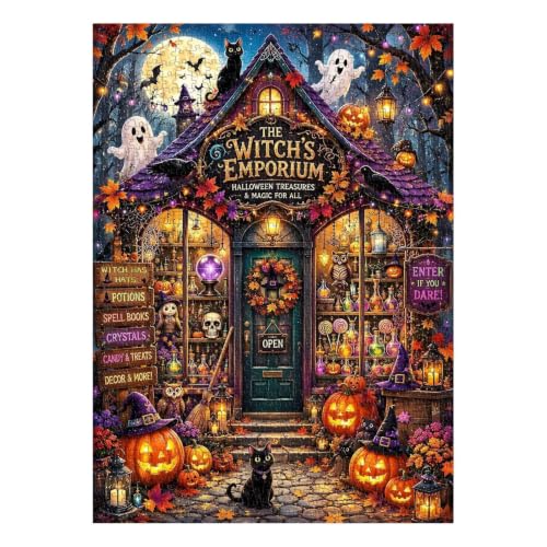 Puzzle dHalloween vintage coloré horreur sorcière décoration