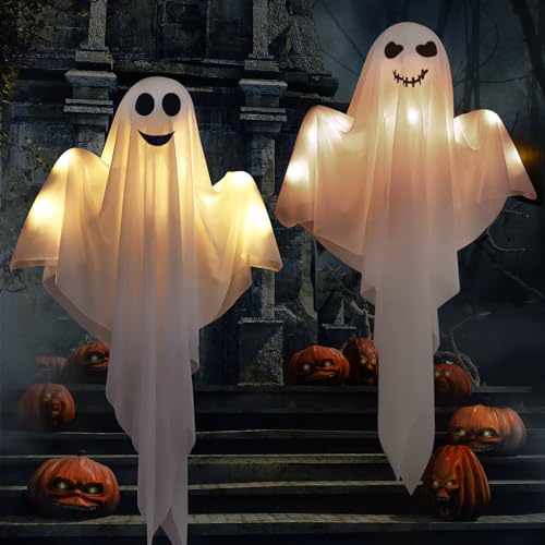 2 Pièces Fantome Halloween Decoration, 60cm Ghosts Hanging,