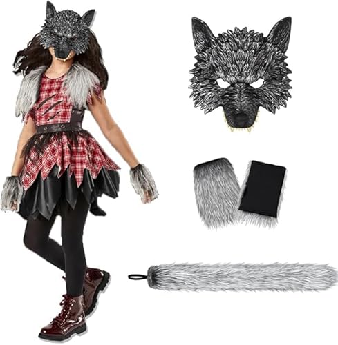 OhMill 3 Pcs Set de Costumes de Loup Déguisement Loup Masque