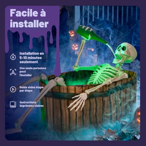 JOYIN Squelette dHalloween animatronique de 1,5 m avec effet